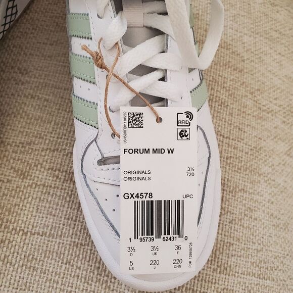 ✨ ADIDAS ✨ Forum Mid Sneaker in White/ Linen Green - [Women's size 5] - Picture 8 of 16